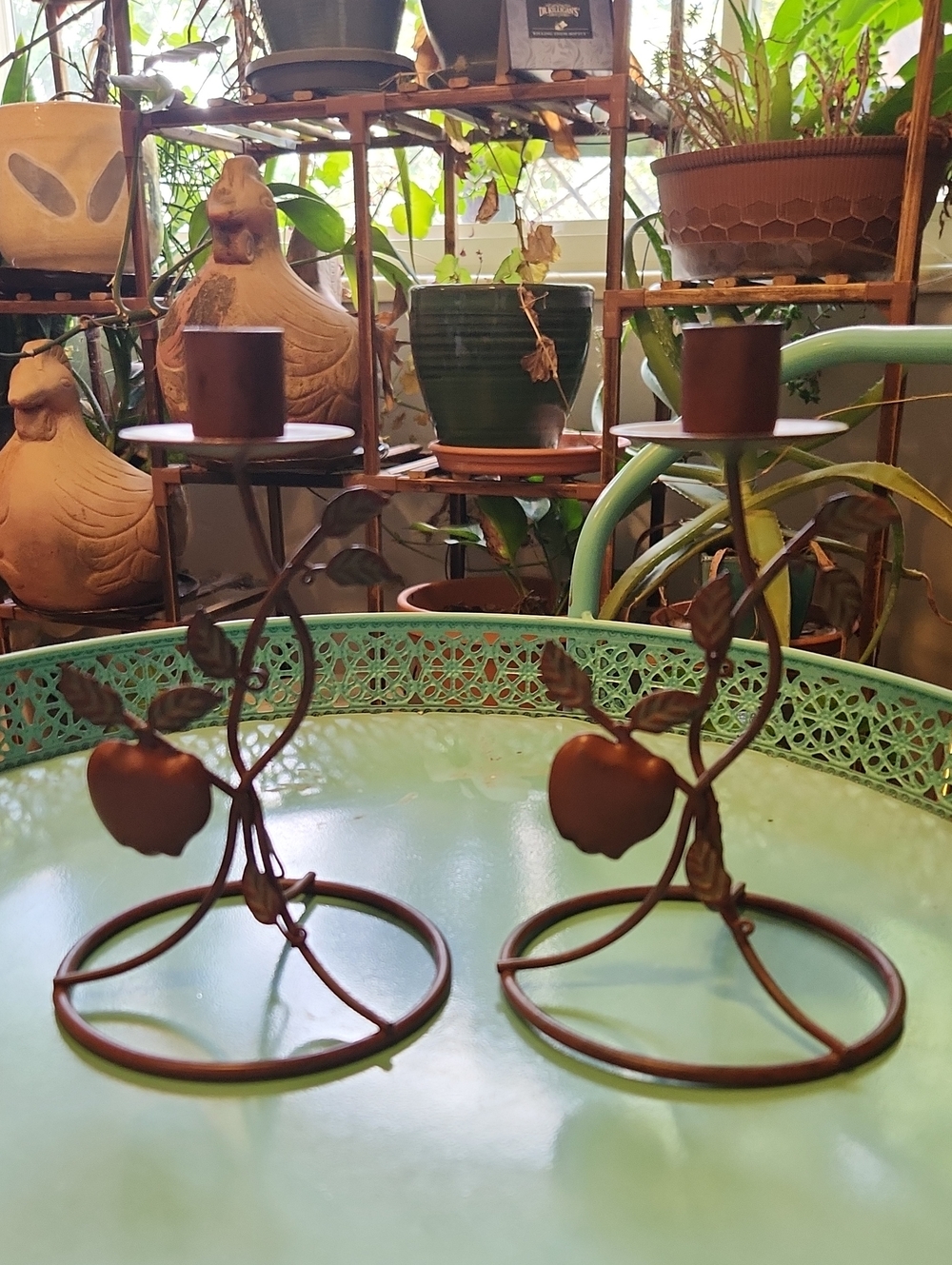 Rustic Reddish Brown Metal Apple Candle Holders Set Of 2 Cottagecore Shabby Chic